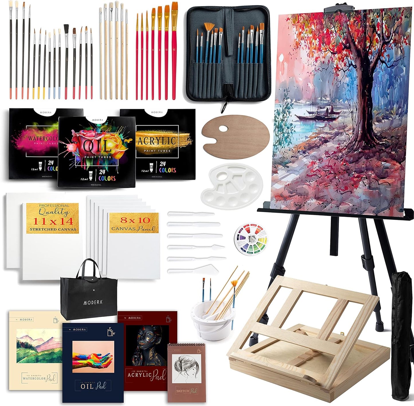 141-Piece Deluxe Artist Painting Set – Field & Table Easel with Acrylic Oil Watercolor
