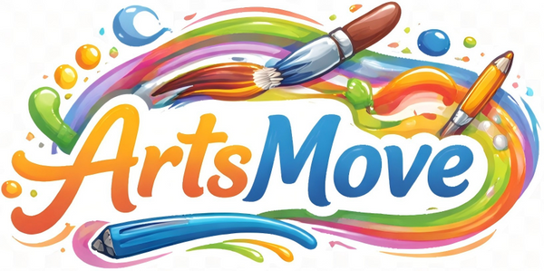 Colorful logo with 'ArtsMove' text and artistic elements on a white background
